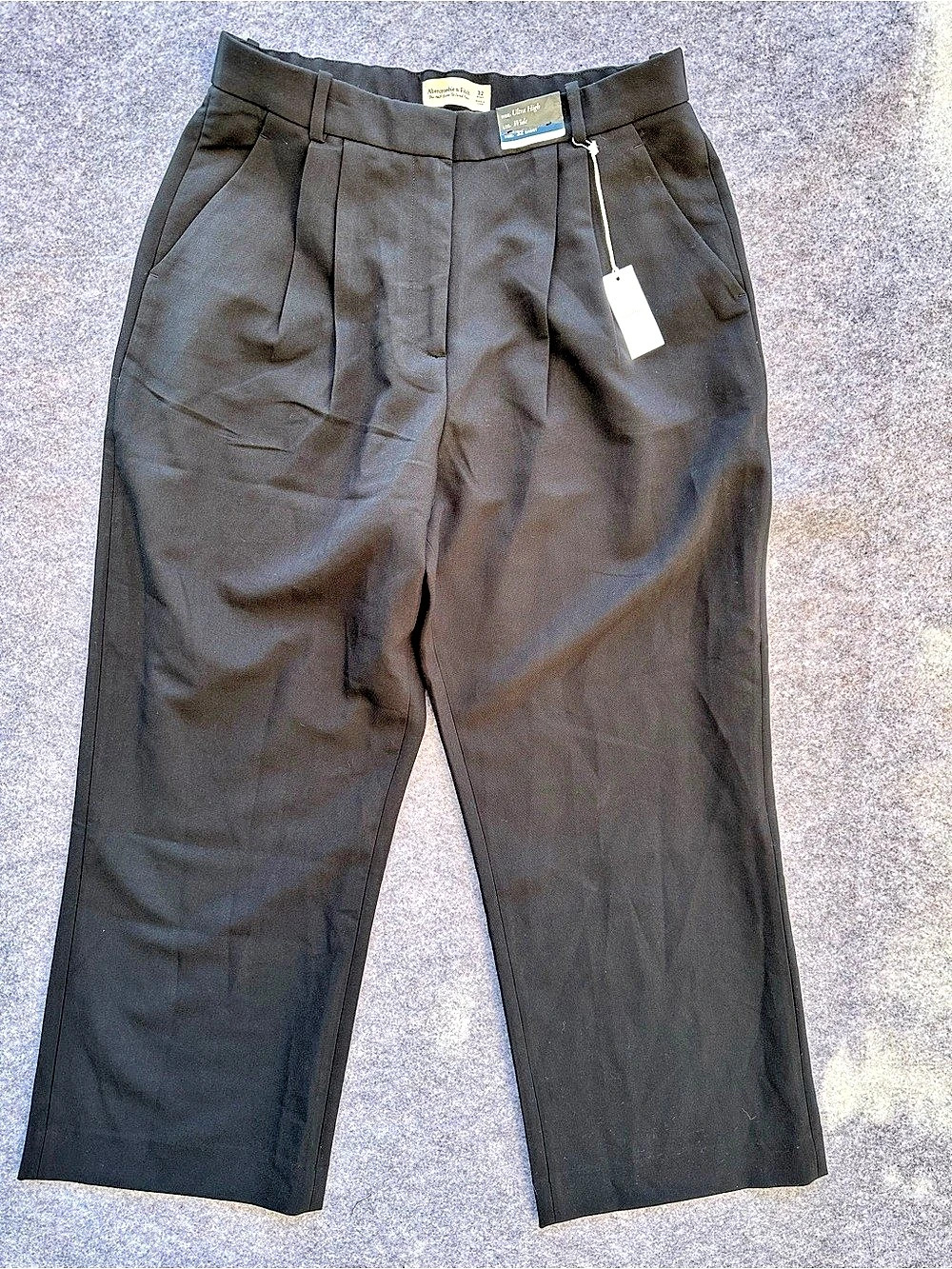 Abercrombie & Fitch Curve Love A&F Sloane Tailored Wide Leg Pant Black Waist 32